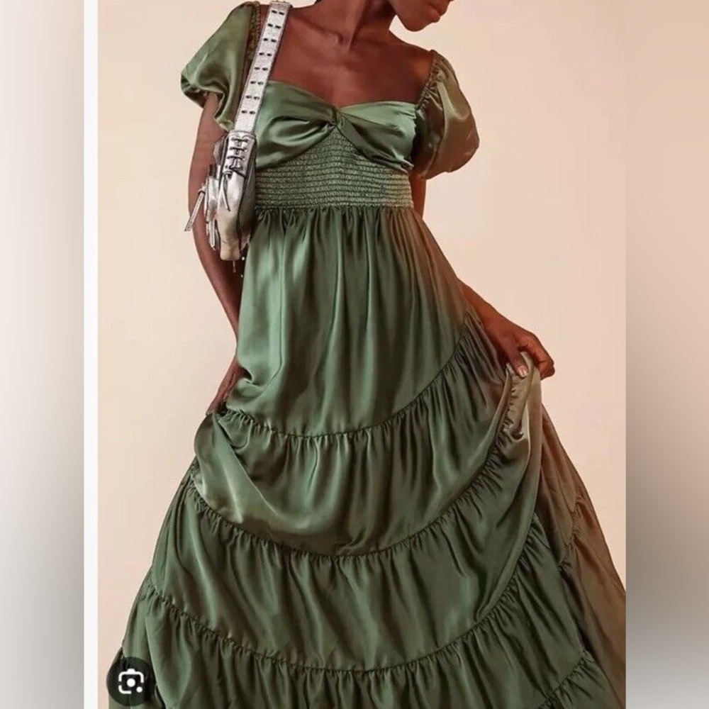 Free People Sundrenched Silky Maxi in Green Size Medium